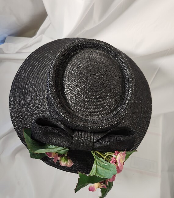Betmar New York black straw hat w/ bow & flowers - image 2