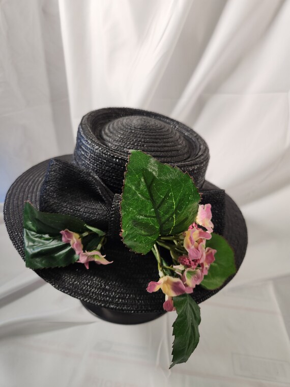 Betmar New York black straw hat w/ bow & flowers - image 9