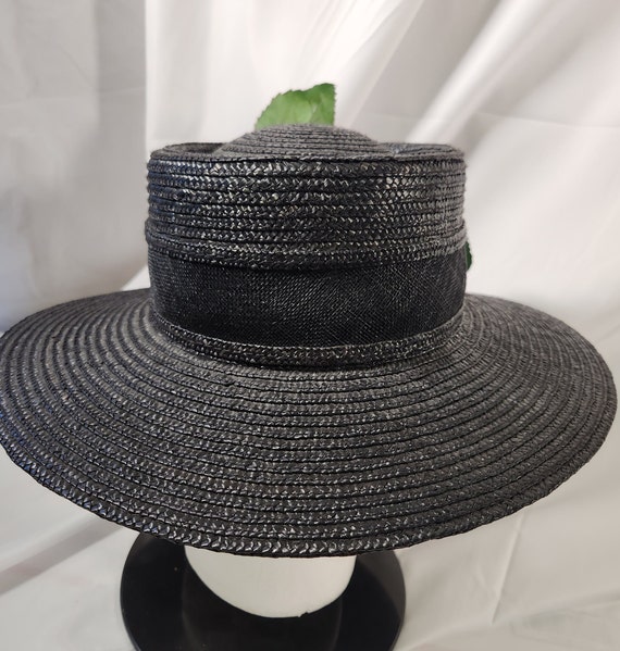 Betmar New York black straw hat w/ bow & flowers - image 4