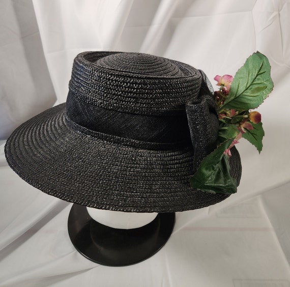 Betmar New York black straw hat w/ bow & flowers - image 8