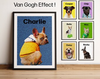 Personalized Van Gogh Effect Custom Dog Portrait, Pet Gift, Digital Dog Portrait, Gift for Dog, Dog Drawing, Pet Memorial Gift, Dog Painting