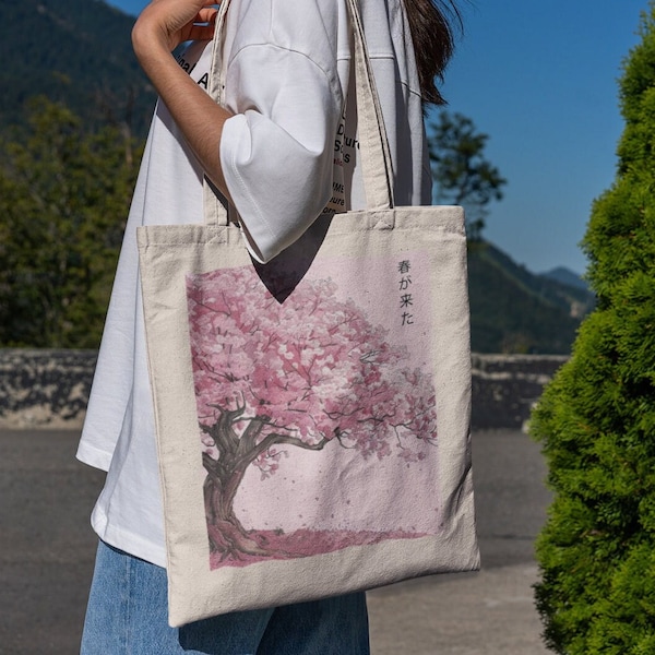 Pink Cherry Blossom Tree Tote Bag - Cute Tote Bags, Book Bags, Pink Tote Bags, Best Tote Bag Collection, Aesthetic Tote Bags