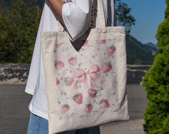 Coquette Strawberries & Bow Tote Bag