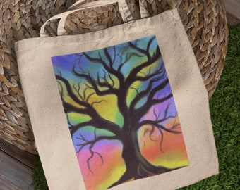 Aurora Borealis Tree Tote Bag - Cute Tote Bags, Aesthetic Tote Bag, Tote Bag, Book Bag, Canvas Tote Bag, Grocery Bag