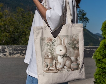 Nursery Bunny Book Bag - Süße Tragetaschen, Häschen Tragetasche, Cottagecore Tragetaschen, beste Tragetaschen-Kollektion