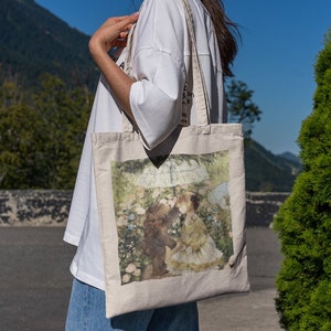Cute Floral Girl and Bear Tote Bag