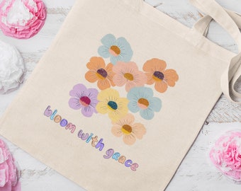 Borsa tote con petali di fiori - Borse tote floreali, borsa tote estetica, borsa tote carina, borsa tote alla moda, borse per libri, borsa della spesa carina, borse della spesa