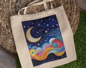 Swirling Moon Tote Bag - Aesthetic Tote Bag, Cute Tote Bags, Canvas Bag, Canvas Tote Bag, Best Tote Bags, Tote Bag, Book Bag, Grocery Bag