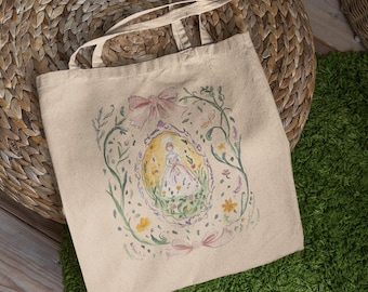 Spring Lady Tote Bag - Cute Tote Bags, Aesthetic Tote Bag, Book Bag, Tote Bag Aesthetic, Grocery Bag, Tote Bag Gift, Coquette Tote Bag
