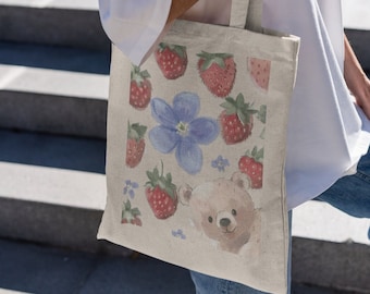 Coquette Flower Bear Tote Bag