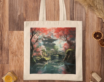 Japanese Shrine Tote Bag - Aesthetic Tote Bag, Historical Tote Bag, Reusable Bag