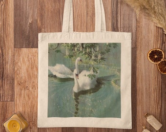 Swan Tote Bag - Tote Bag, Cute Swans, Aesthetic Tote Bag, Swans, Retro Tote Bag