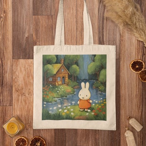 Limited Time Red Bunny Cottage Tote Bag - Cottagecore, Bunny Tote Bag, Funny Tote Bag, Book Tote Bag