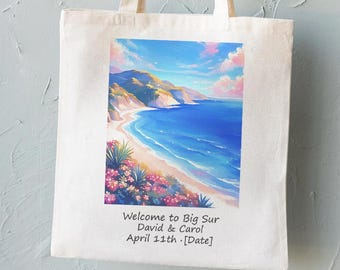 Big Sur California Wedding Welcome Tote Bag - Destination Wedding Welcome Totes, Bridesmaid Gifts, Birthday Trip Tote Bag, Bachelorette Gift