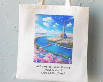 Paris, France Eiffel Tower Wedding Welcome Tote Bag - Destination Wedding Tote Bags, Bridesmaid Gifts, Birthday Trip Tote Bag, Bachelorette