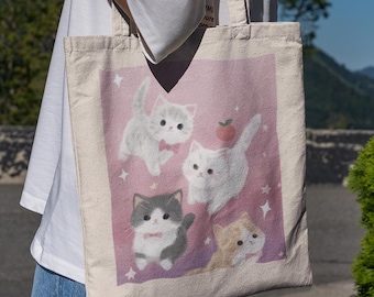 Borsa tote con gatti rosa - Borsa tote carina, borsa tote con gattino, borsa per libri, borsa regalo, borsa tote estetica