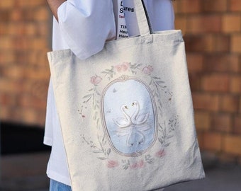 Coquette Swan Tote Bag - Book Bag, Grocery Bag, Cute Tote bags, Aesthetic Tote Bag, Tote Bag Gift, Cute Bag, Reusable Bag