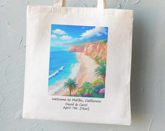 Malibu California Wedding Welcome Tote Bag - Destination Wedding Tote Bags, Bridesmaid Gifts, Birthday Trip Tote Bag, Bachelorette Party Bag