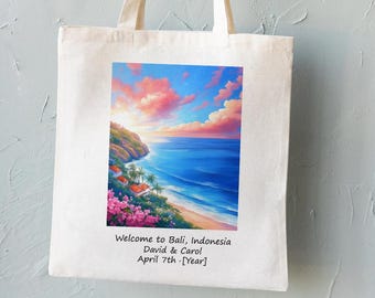 Bali Indonesia Wedding Welcome Tote Bag - Destination Wedding Tote Bags, Bridesmaid Gifts, Birthday Trip Tote Bag, Bachelorette Party Bag