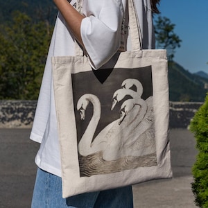 Swan vintage tote bag, cute tote bag, totes