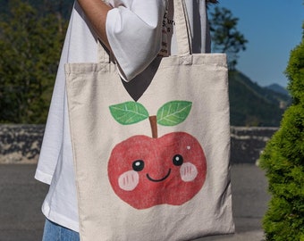 Doodle Apple-draagtas - schattige draagtas, esthetische draagtas, boekentas, canvas tas, boodschappentas, cadeau leraar, tas leraar