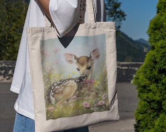 Coquette Fawn Tote Bag - Coquette Tote Bag, Cute Tote Bag, Aesthetic Tote Bag