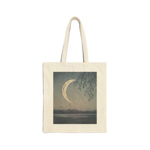Aesthetic Crescent Moon Tote Bag- Cute Tote Bag, Simple Tote Bag, Aesthetic Tote Bag, Library Bag image 2