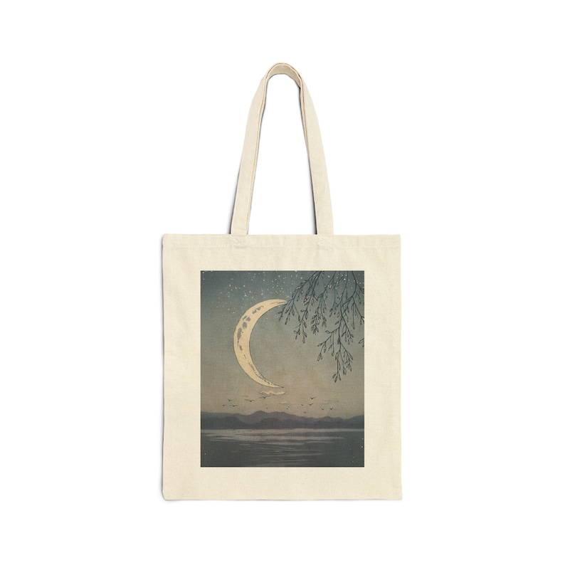 Aesthetic Crescent Moon Tote Bag- Cute Tote Bag, Simple Tote Bag, Aesthetic Tote Bag, Library Bag image 2