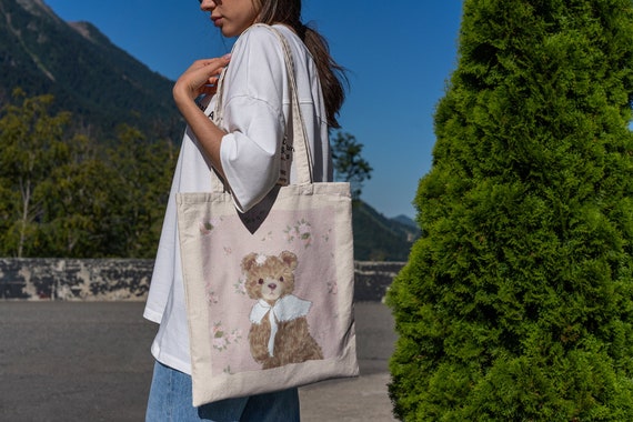 cute tote bags for travel Coquette Bear Tote Bag - Cute Tote Bags, Tote Bag, Aesthetic Tote Bags,  Cool Tote Bags, Book Bags, Grocery Bags