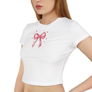 Coquette Bow Aesthetic Baby Tee Crop Top - Pinterest Aesthetic Clothing, Cute Fitted Crop Top, Custom Baby Tee Y2K, Y2K Baby Tee image 3