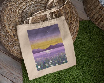 Night-time Meadow Tote Bag - Cute Tote Bag, Aesthetic Tote Bag, Tote Bag Gift, Tote Bag Aesthetic, Best Tote Bag, Mountain Tote Bag