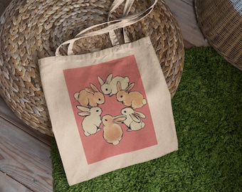 Tote tas konijn - esthetische draagtas, draagtas, schattige draagtas, boekentas, boodschappentas, canvas tas, beste draagtas, draagtas konijn