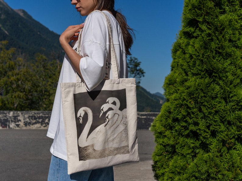 Swan vintage tote bag, cute tote bag, totes