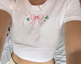 Coquette Lucky Baby Tee Crop Top - Y2K Crop Top, Aesthetic Baby Tee Crop Top, Crop Top Tee, Coquette Crop Top, Baby Tee, Crop Top Aesthetic