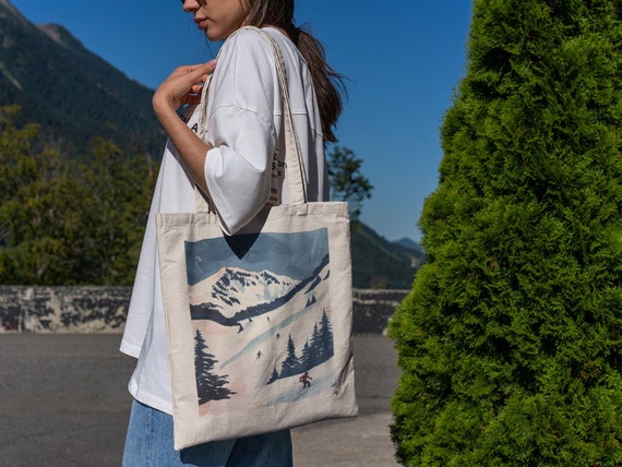 Ski Mountain Tote Bag - Cute Tote Bags, Grocery Bag, Cute Book Bags, Tote Bags, Best Tote Bag