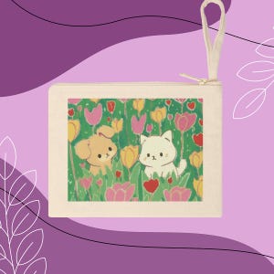Pochette à fermeture éclair Puppy and Kitty Meadow - Jolies pochettes à fermeture éclair, Meilleures pochettes à fermeture éclair, Pochettes esthétiques