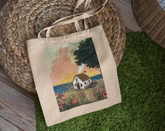 Cottage Tote Bag - Cute Tote Bag, Best Tote Bag, Canvas Bag, Tote Bag, Tote Bag Aesthetic, Aesthetic Tote Bag, Canvas Bag, Grocery Bag