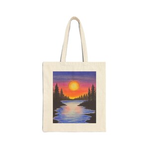 Pine Tree Frozen Lake Tote Bag - Aesthetic Tote Bag, Book Bag, Canvas Tote Bag, Best Tote Bags, Tote Bag Gift, Tote Bag Aesthetic image 2