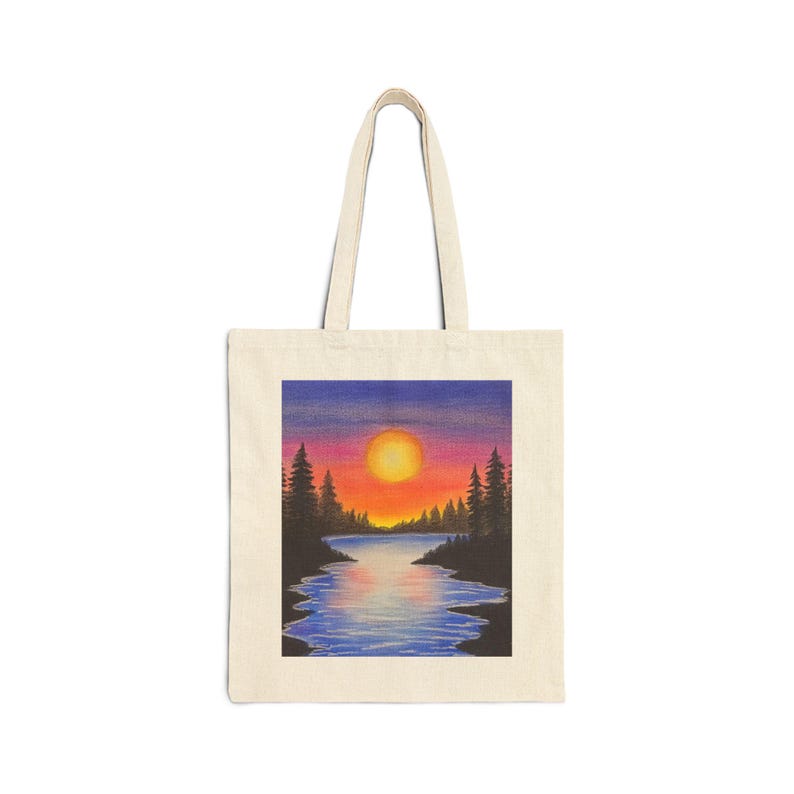 Pine Tree Frozen Lake Tote Bag - Aesthetic Tote Bag, Book Bag, Canvas Tote Bag, Best Tote Bags, Tote Bag Gift, Tote Bag Aesthetic image 2