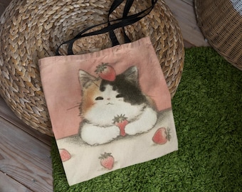 Calico Cat Strawberry Tote Bag