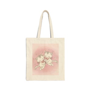Two Cuddly Kitties Coquette Tote Bag - Cute Tote Bag, Coquette Tote Bag, Aesthetic Tote Bag image 2