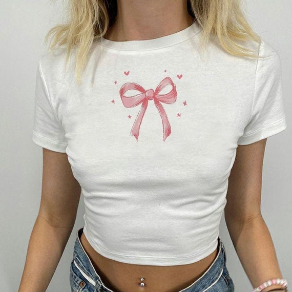 Coquette Bow Aesthetic Baby Tee Crop Top - Pinterest Aesthetic