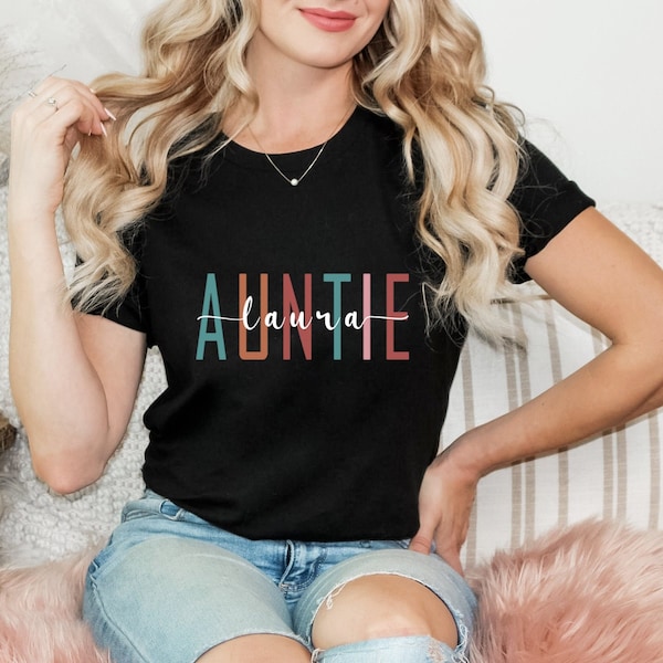 Custom Auntie Shirt with Name Cool Aunt T-shirt Pregnancy Announcement Tshirt Sister Gift for New Aunt Tee Mother's Day Gift Cute Auntie Tee