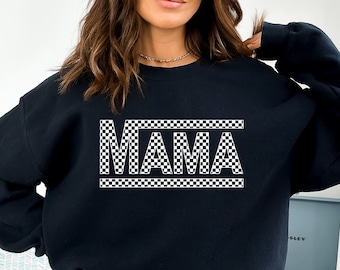 Checkered Retro Mama Sweatshirt Varsity Mom Crewneck Mother&#39;s Day Gift Retro Shirt