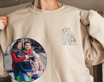 Custom Family Portrait Sweatshirt Outline Photo T-shirt Line Art Crewneck Custom Portrait from Photo Custom Line Art Tee Outline Photo Shirt
