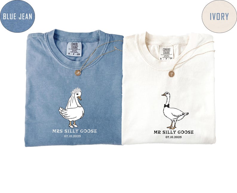 Comfort Colors® Mrs. and Mr. Silly Goose Shirt, Newlyweds Tee, Honeymooning Tshirt, Matching Married Couple Tee, Cute Couple Anniversary Tee