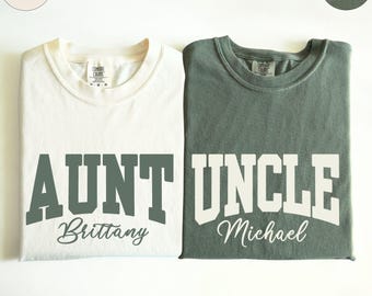 Comfort Colors® Auntie and Uncle Matching Shirt, Personalized with Date Aunt Uncle Shirts, New Aunt Shirt, New Uncle Shirt, Aunt Uncle Gift