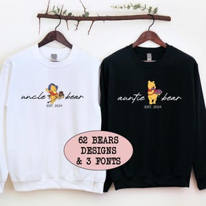 Custom Auntie Bear Uncle Bear Sweatshirt with Est Winnie the Pooh Sweater New Aunt Shirt Personalized New Uncle Hoodie Mother&#39;s Day Gift