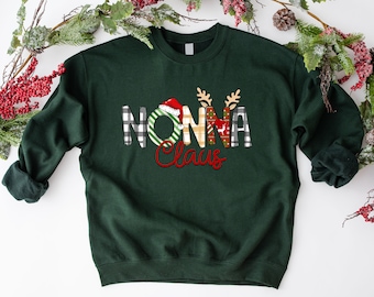 Nonna Claus Sweatshirt, Christmas Gigi Claus Crewneck, Xmas Gift for Nana, Xmas Shirt, Family Claus Tee