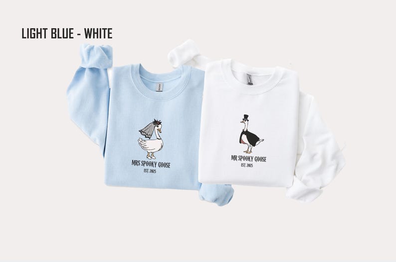 Our "MR & MRS SILLY GOOSE" matching sweatshirts are the perfect way to celebrate love with a side of humor. Featuring hand-drawn, adorable geese (complete with veil and all!) and the cute title “Silly Goose,” these cozy sweaters are sure to bring smiles wherever you go.